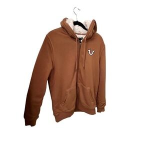 True Religion NWT Sherpa Lined Hoodie. Buddha Graphic. Color Dijon. Men's Small
